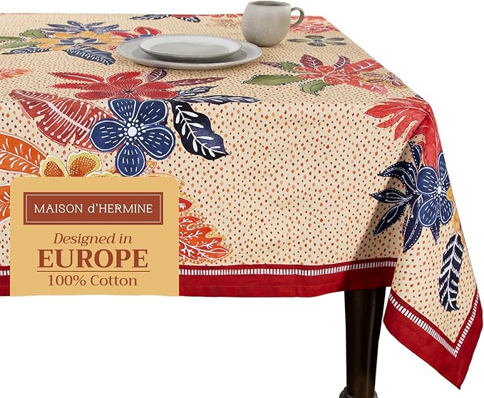 Maison d' Hermine Table Cloth Square Table 100% Cotton 54 x 54 Inches Fall Tablecloth Reusable Everyday Use for Thanksgiving Christmas Decorations Dining Farmhouse Party (Kalahari)