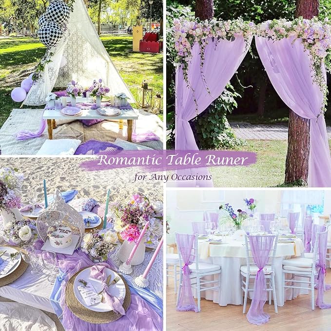 3 Pack Purple Cheesecloth Table Runner 35x120 Inches, Summer Boho Rustic Lilac - Image 4