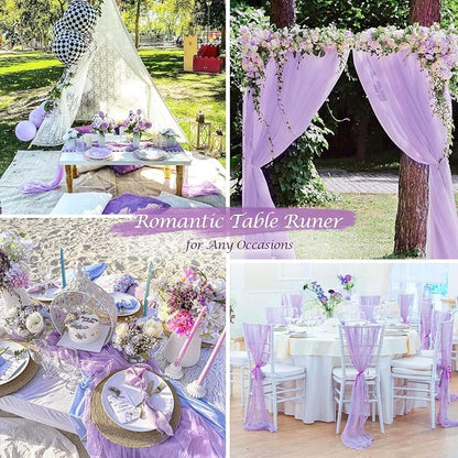 3 Pack Purple Cheesecloth Table Runner 35x120 Inches, Summer Boho Rustic Lilac - Image 4