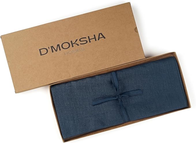 D'Moksha Homes Linen Navy Blue Table Runner 84 Inches Long - 100% Pure Linen 14 x 84 Inch Table Runner for Dining, Easter - Machine Washable