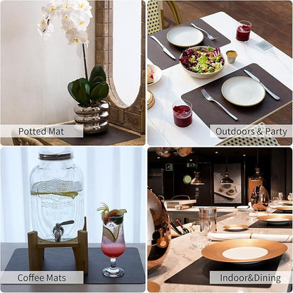 Cowhide Pattern Faux Leather Placemats Set of 4,Heat Resistant Non-Slip Waterproof Wipeable Washable Kitchen Dining PU Table Place Mats,Double-Sides Available,Black Brown