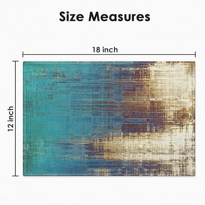 Emvency Farmhouse Placemats Set of 4, Abstract Teal and Light BrownArt Painting 12x18 Inch Messy Rust Vintage Table Mats for Outdoor Home Party Kitchen Dining Decoration