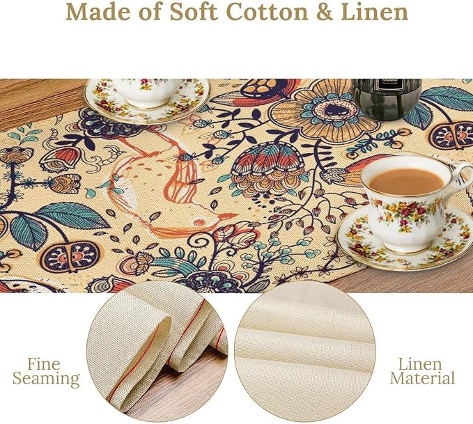 Vintage Paisley Table Runner, Boho Beige Paisley Flower Leaves Print Table - Image 5
