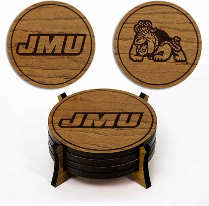 LazerEdge James Madison Dukes Wooden Coaster Set - Cherry Wood - Officially Licensed Product - 4-Pack