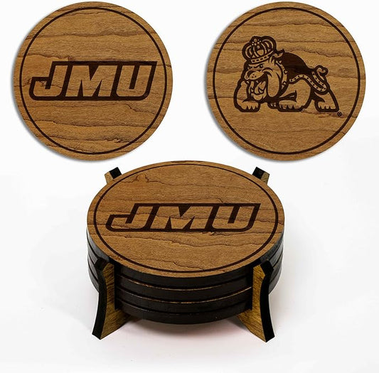 LazerEdge James Madison Dukes Wooden Coaster Set - Cherry Wood - Officially Licensed Product - 4-Pack