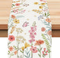 Bonhause Spring Floral Table Runner 13x90 Inch Pink Flowers Green Leaves by Bonhause