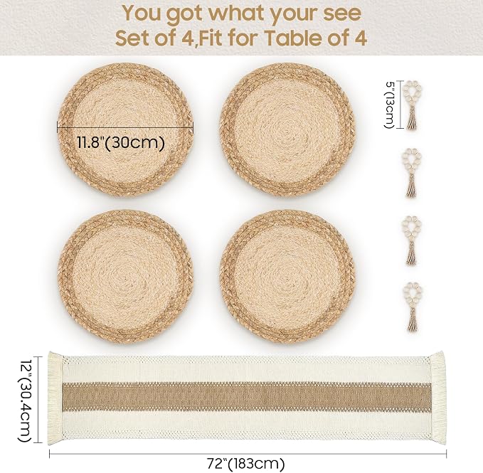 Placemats Set of 4, Natural Round Placemats - Image 3