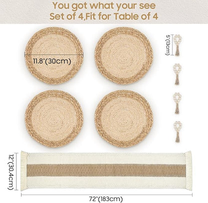 Placemats Set of 4, Natural Round Placemats - Image 3