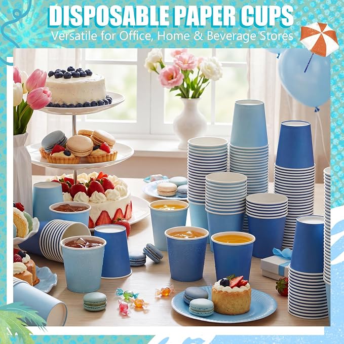 Mimorou 300 Pack 8 oz Disposable Blue Paper Cups, Coffee Cups - Image 3