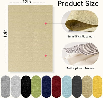 Blue Forest Placemats Set of 8, Dual-Layered Thickened Faux Linen Table Mats Heat Resistant Machine Washable Wrinkle Free Place Mats for Kitchen Dining Outdoor/Indoor (Beige)