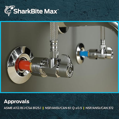 SharkBite Max 1/2 x 1/4 Inch Compression Angle Stop Valve, Quarter Turn, Push to Connect Brass Plumbing Fitting, PEX Pipe, Copper, CPVC, PE-RT, HDPE, UR23336
