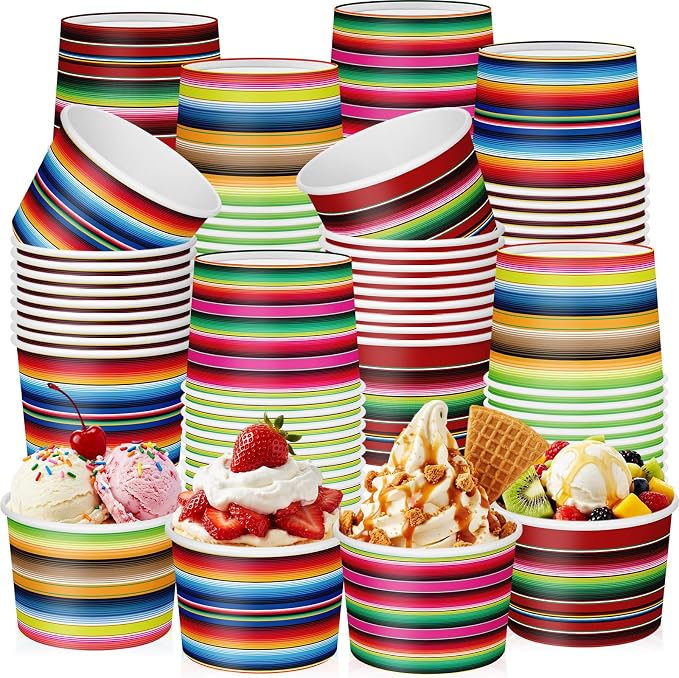 CHENGU 60 Pcs Mexican Stripes Snack Cups 9 oz Disposable Mexican Stripes Ice by CHENGU