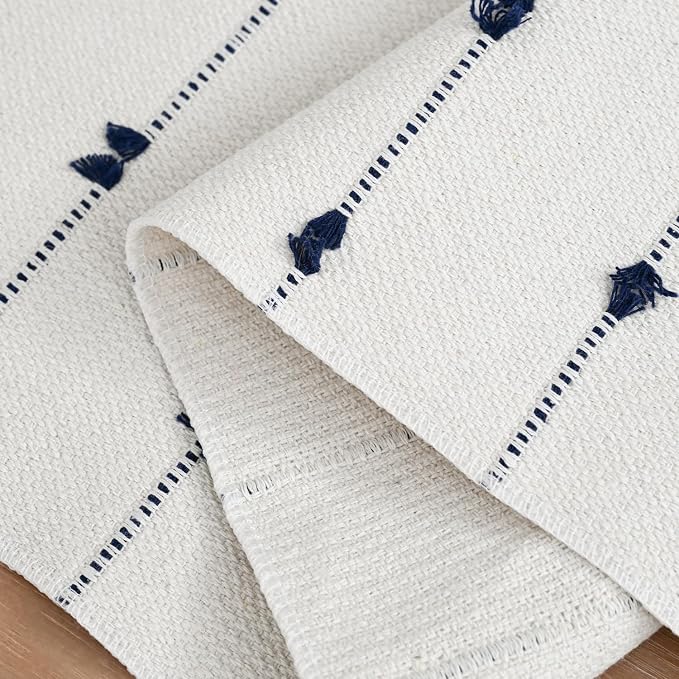 Artoid Mode Dark Blue Boho Farmhouse Cotton Woven Table Runner, Seasonal Summer - Image 6