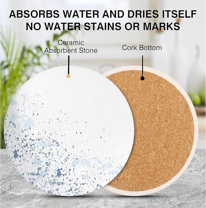 Drink Stone Coasters Set of 2 -Round Marble Style Desk Coasters - Image 2