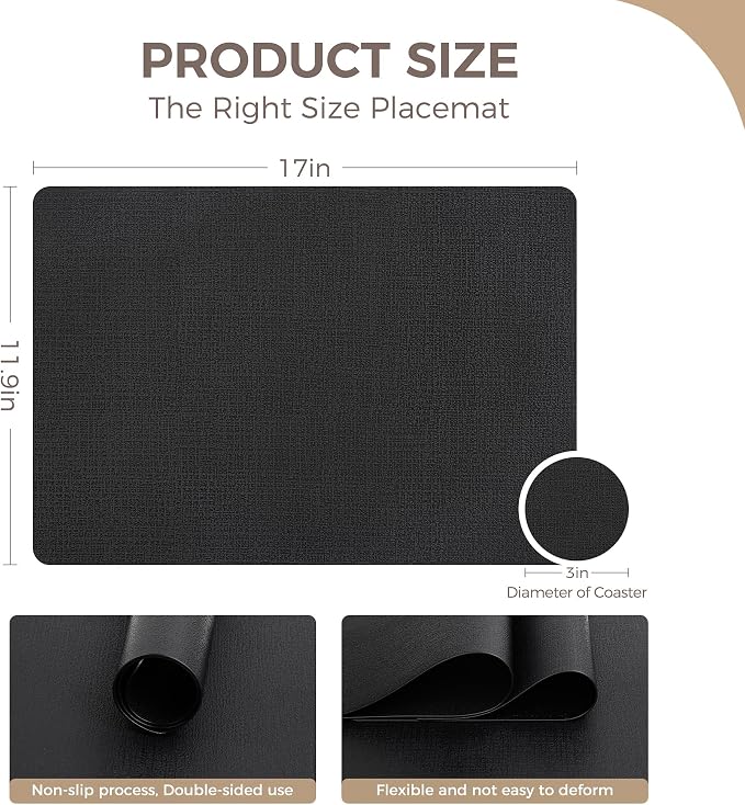 NCUE Vinyl Placemats Set of 8, Heat Resistant, Nonslip Faux Leather Waterproof - Image 4