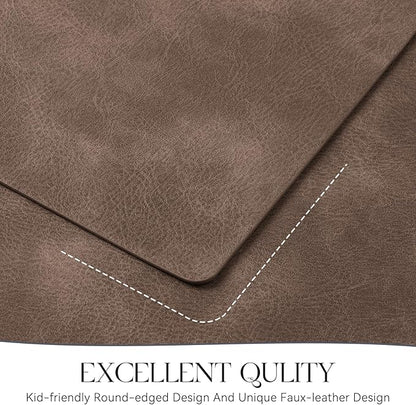 MOSAYT Vinyl Placemats Set of 6-12 X 17 Inch - Faux Leather 100% Waterproof Oil-Proof Wipeable PU Place Mats, Heat Resistant Reversible Table Mats for Kitchen, Dining, Outdoor (Brown)
