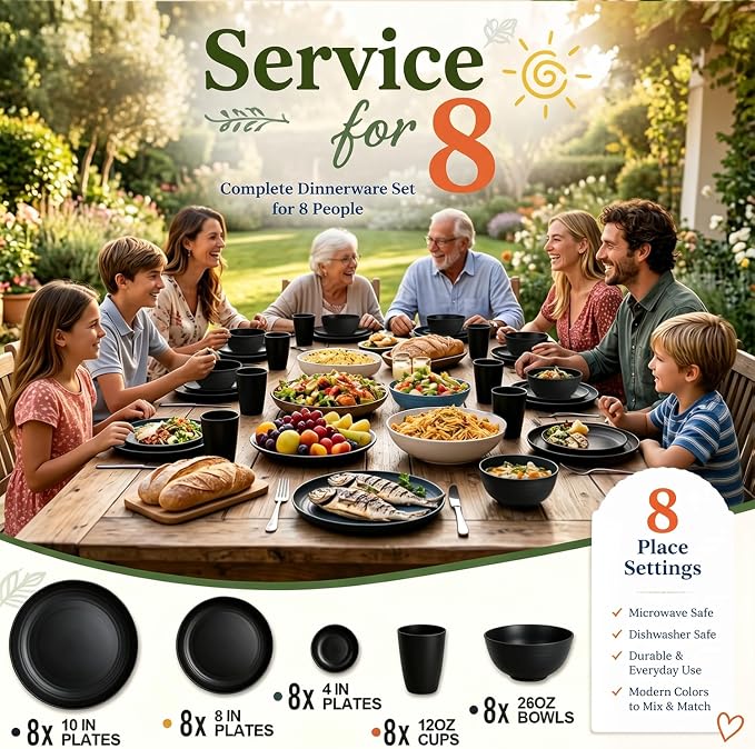 Wheat Straw Dinnerware Sets 40PCS, Microwave Safe Dinnerware Sets, Dinner - Image 5