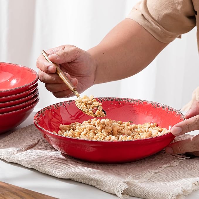 Farmhouse Melamine Pasta Bowls Set of 6, 42 OZ Large Serving Bowls Set - Image 4