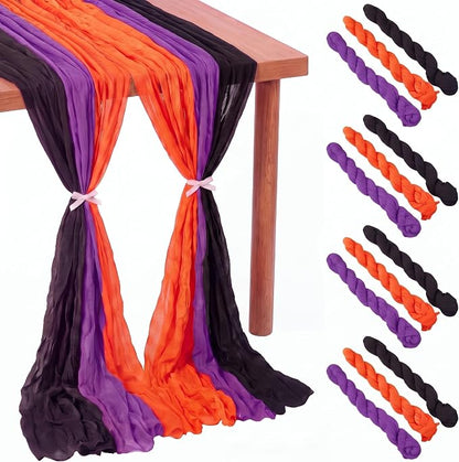 12 Pcs Halloween Cheesecloth Gauze Table Runners Black Orange Purple | Holiday by Remagr