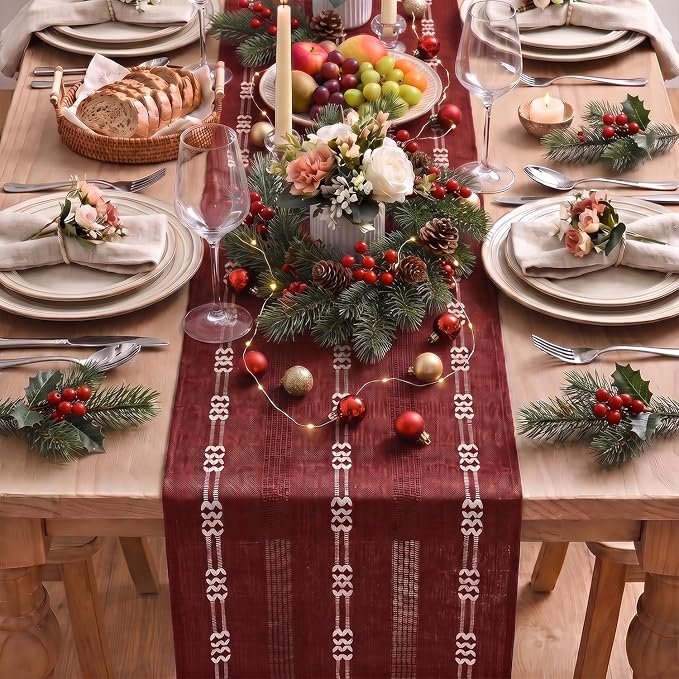 Artoid Mode Red Farmhouse Embroidered Hollow Christmas Table Runner, Seasonal - Image 4