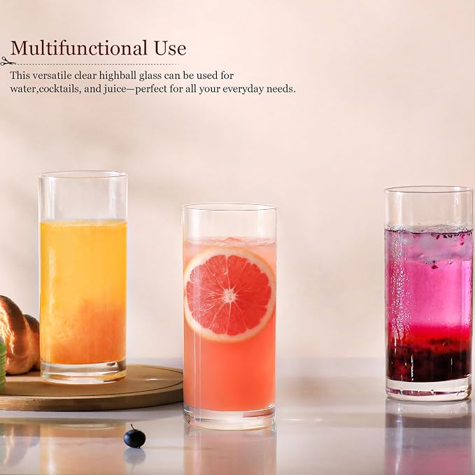 Drinking Glasses Set of 6, 16oz Crystal Highball Glasses, Water Glass - Image 4