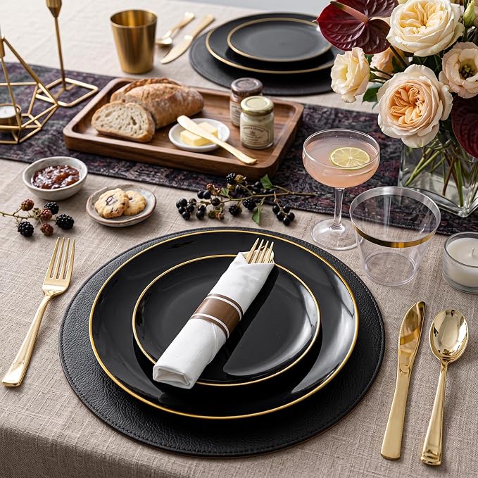 KIRE 350 PCS Black and Gold Plastic Plates - Image 7