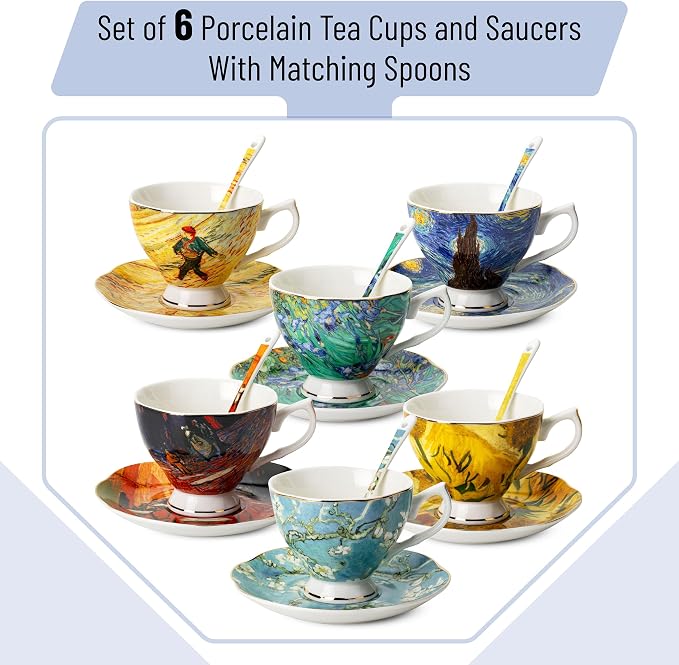 BTaT- Tea Cups and Saucers, 8 oz, Fine Porcelain Teacup Set - Image 2