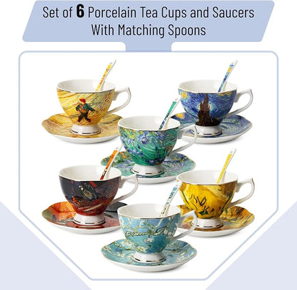 BTaT- Tea Cups and Saucers, 8 oz, Fine Porcelain Teacup Set - Image 2