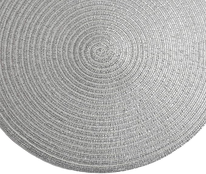 SHACOS Christmas Glitter Silver Placemats Set of 8 Sparkle Bling 15 inch Round - Image 7
