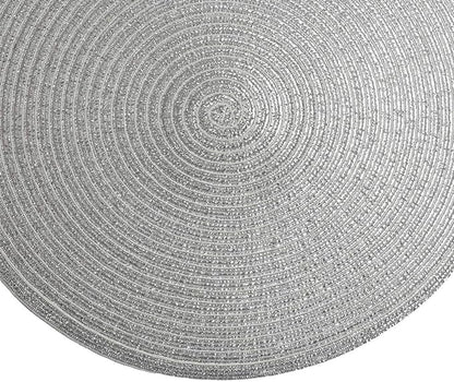 SHACOS Christmas Glitter Silver Placemats Set of 8 Sparkle Bling 15 inch Round - Image 7