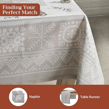 Maison d' Hermine Table Cloth Rectangle Table 100% Cotton 60 x 108 Inches Fall Tablecloth Reusable Everyday Use for Thanksgiving Christmas Decorations Dining Farmhouse Party (Cozy Christmas)