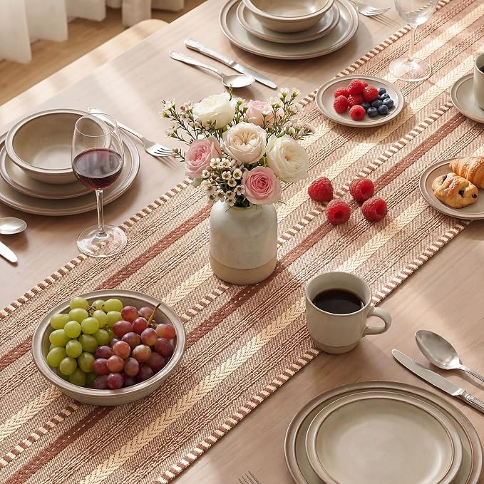 Artoid Mode Caramel Farmhouse Stripe Braided Table Runner 12x120 Inch | Holiday - Image 4
