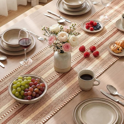 Artoid Mode Caramel Farmhouse Stripe Braided Table Runner 12x120 Inch | Holiday - Image 4