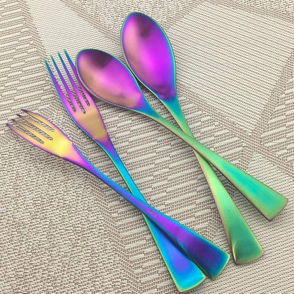 Rainbow Silverware Set, 6-Piece Stainless Steel Flatware Set Service - Image 4