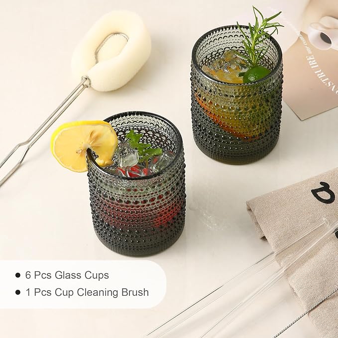 ZMOWIPDL Drinking Glasses Set of 6, 12oz Grey Hobnail Glass Cups | Vintage - Image 5
