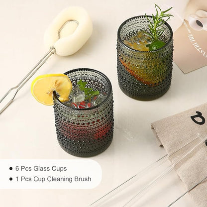 ZMOWIPDL Drinking Glasses Set of 6, 12oz Grey Hobnail Glass Cups | Vintage - Image 5