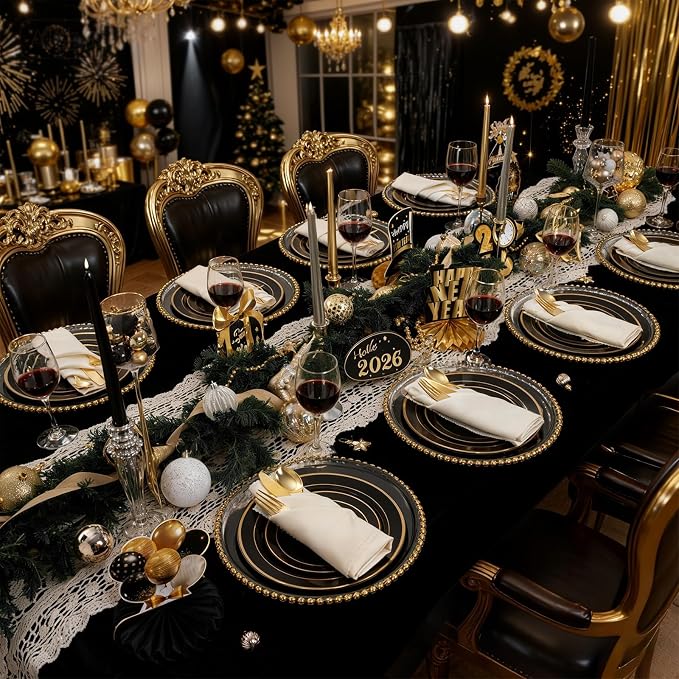 350 Pieces Black and Gold Plastic Plates - Image 2