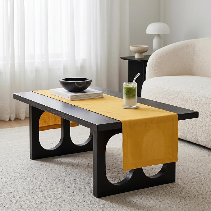 Solino Home 100% Pure Linen Table Runner Mustard Yellow, Fete 14 x 72 in | - Image 3