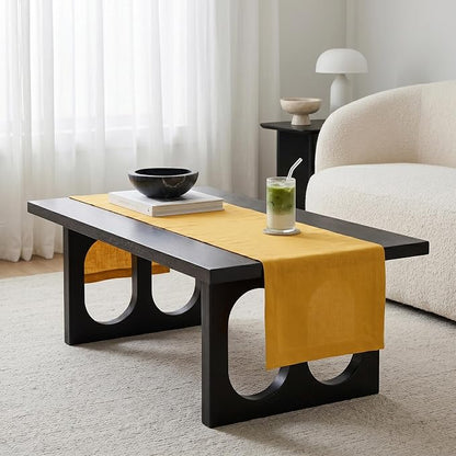 Solino Home 100% Pure Linen Table Runner Mustard Yellow, Fete 14 x 72 in | - Image 3