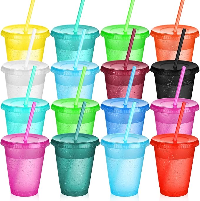 Sieral 15 Pack Cups with Lids and Straws Kids Tumbler with Straw Reusable Water by Sieral