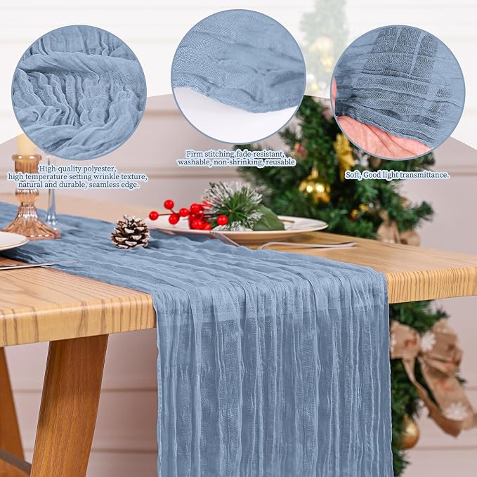 4 Pack Dusty Blue Table Runner 17 x 108inch Cheesecloth Table Runner Boho Gauze - Image 5