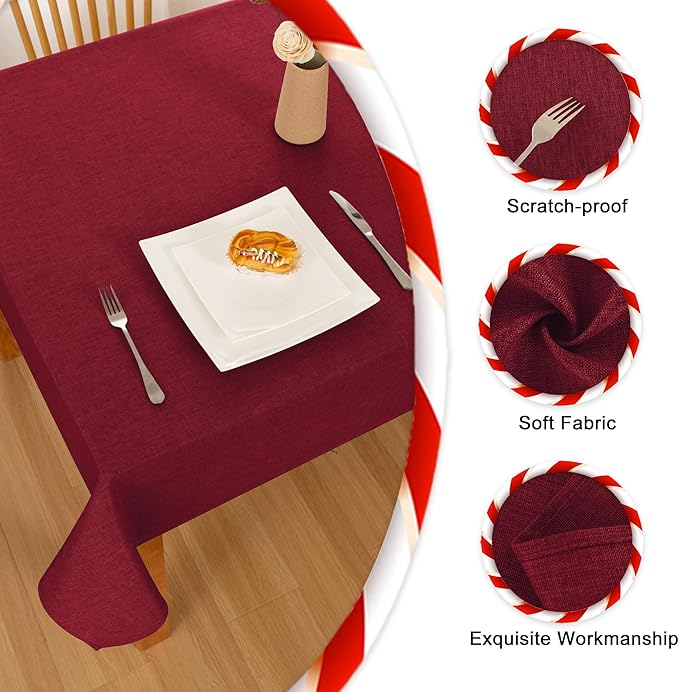 Hiasan Faux Linen Square Tablecloth - Wrinkle and Stain Resistant Washable Table Cloth for Kitchen Dining Room Holiday Table Cover for Dinner, Red, 70 x 70 Inch