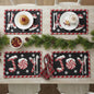 DaDa Bedding Starry Peppermint Joy Placemats - Set of 4 Festive Christmas Winter Holiday Tapestry - Red Black & White Cotton Linen Woven Yueltide Dining Table Mats - 13” x 19” (12904)