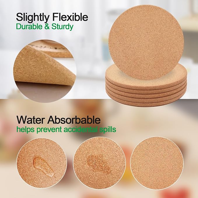 Cork Trivet, 6 Pack High Density Thick Corks Coasters Set - Image 3