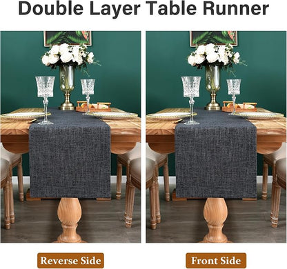 NEWISHER Reversible Double Layer Table Runner Faux Linen Fabric 13x72inch | - Image 5