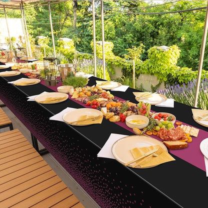 3Pcs Black and Maroon Purple Tablecloth Party Decorations, Plastic Black Table - Image 7