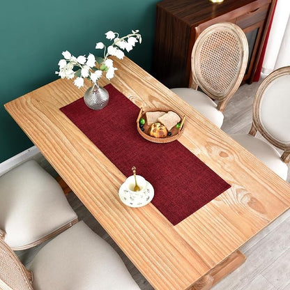 NEWISHER Reversible Double Layer Table Runner Faux Linen Fabric, 13x36inch | - Image 2