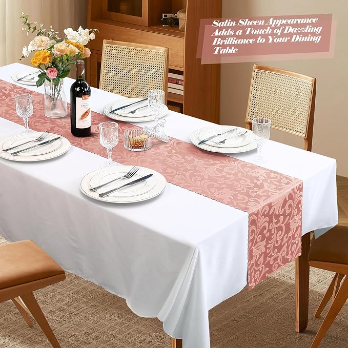 MILVOWOC Rose Gold Satin Table Runner, 4 Pack, 12 x 72 Inch | Jacquard Damask - Image 6