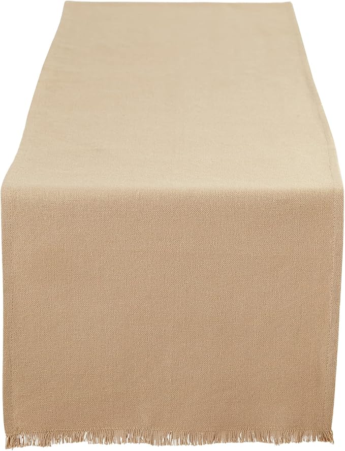 DII Everyday Collection, Fringed Solid Tabletop, Table Runner, Stone Brown by DII