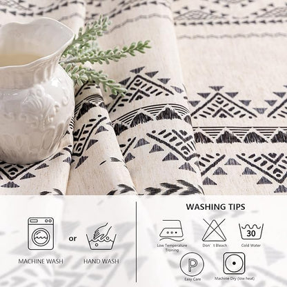 MYSKY HOME 60x120 Boho Rectangle Tablecloth Linen Farmhouse Tablecloth Waterproof Decorative Fabric Table Cloth for Kitchen Dining Bohemian Tablecloth for 8 Feet Table, Grey